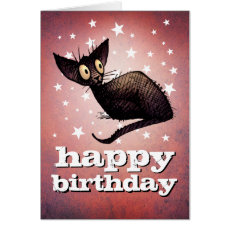 Happy Birthday! Custom Oriental Black Cat Art Card
