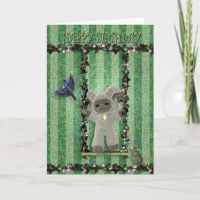 Happy Birthday cute little sheep on a swing Cards by moonlake