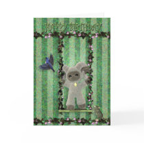 Happy Birthday cute little sheep on a swing Cards