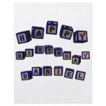 Happy Birthday Daniel toy blocks in blue. flyers