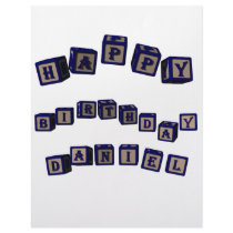 Happy Birthday Daniel toy blocks in blue. Letterhead Template