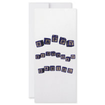Happy Birthday Daniel toy blocks in blue. Personalized Rack Card