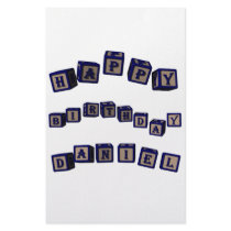 Happy Birthday Daniel toy blocks in blue. Stationery Paper