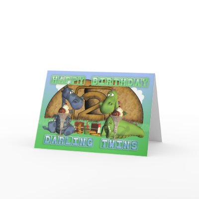 Happy Birthday Darling Twins, pair of cute dragons Greeting Cards