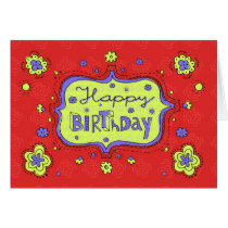 Happy Birthday Doodle Red Girly Greeting Card cards