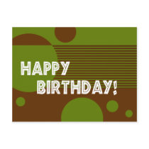 Happy Birthday Dotty Lines Postcard (olive/brown)