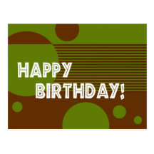 Happy Birthday Dotty Lines Postcard (olive/brown)