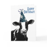 Happy Birthday Farmer - Party Hat Cow cards
