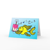 Happy Birthday Fish - funny cartoon Greeting Card