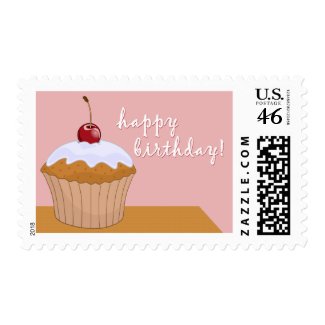 happy birthday : giant cupcake : stamp