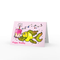 Happy Birthday Girl Fish - funny cute cartoon Card