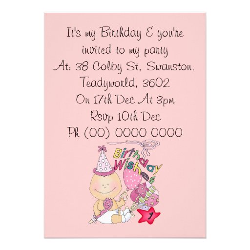 Happy Birthday Girl wishes 1 Year Old 5x7 Paper Invitation Card ... Happy Birthday Girl wishes 1 Year Old 5x7 Paper Invitation Card ...