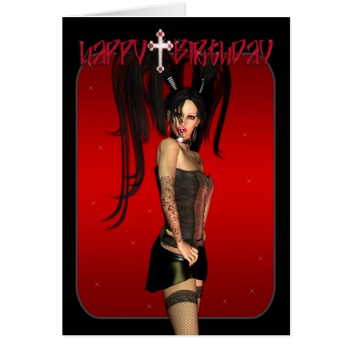 sexy gothic lady birthday greeting card