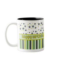 Happy Birthday green black yellow mugs
