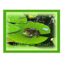 Happy Birthday Greeting - Bullfrog on Lily Pad Postcard