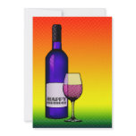 happy birthday : halftone wine bottle and glass announcements