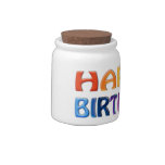 HAPPY BIRTHDAY - Happy 3D-like Colourful Gift Candy Jars at Zazzle