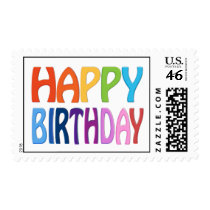 Happy Birthday - Happy Colourful Post Stamp