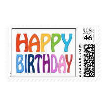 Happy Birthday - Happy Colourful Post Stamp
