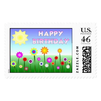 Happy Birthday Happy Flowers Postage Stamp by dndartstudio