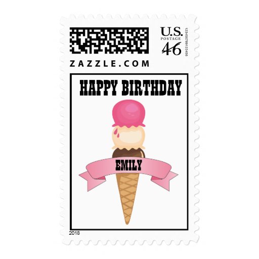 Happy Birthday Ice Cream Cone Stamp
