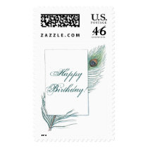 Happy Birthday Inspirational Peacock Feather Postage Stamps