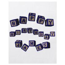 Happy Birthday James toy blocks in blue. Custom Flyer