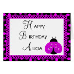 Happy Birthday Ladybug Pink And Purple Polka Dots Card
