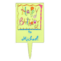 Happy Birthday Lime Green Cake Pick Personalized cake picks
