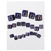 Happy Birthday Margaret toy blocks in blue Flyer Design