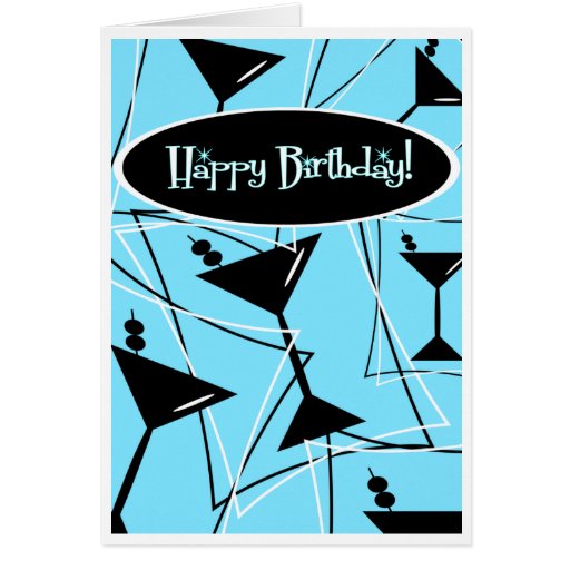 Happy Birthday Martini In Blue Greeting Card Zazzle