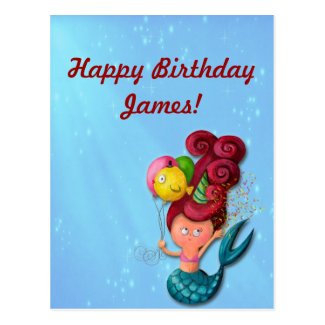 Happy Birthday Mermaid -custom text- Post Card