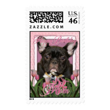 Happy Birthday Mom - French Bulldog - Teal Stamp