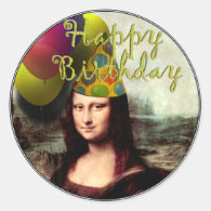 Happy Birthday Mona Lisa Classic Round Sticker