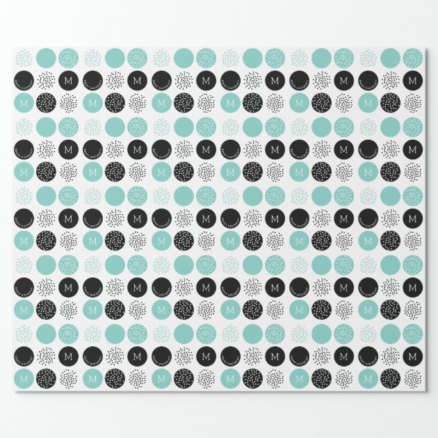 Happy Birthday Monogram Circles Aqua Dots Wrap Wrapping Paper 3/4