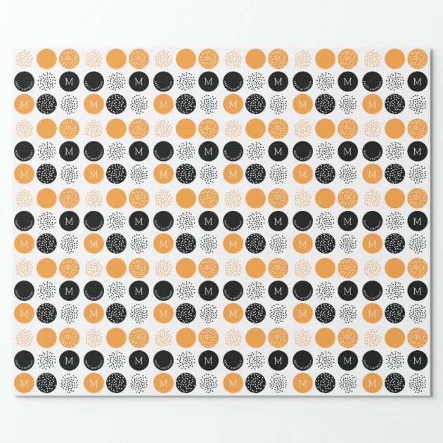 Happy Birthday Monogram Circles Orange Dots Wrap Wrapping Paper 3/4