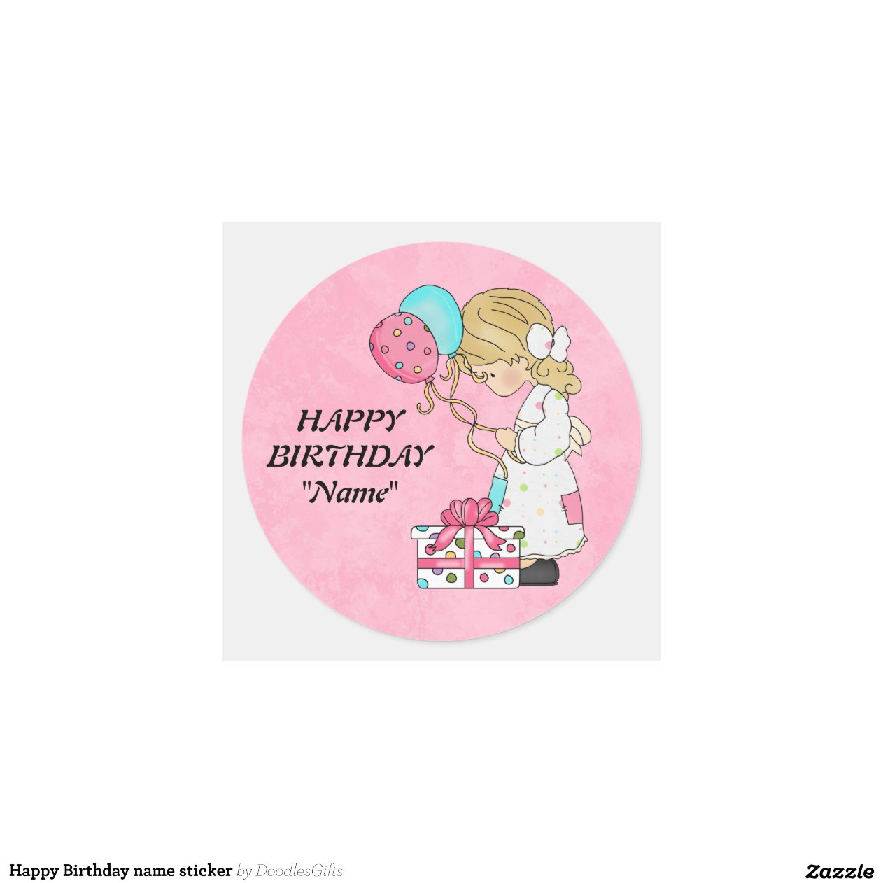 Happy Birthday name sticker Zazzle