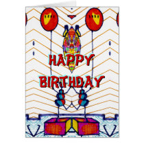 birthday cards, children birthday, cartoons, cartoon, cards, customizable, red, balloons, characters, funny, humorous, kids, party, party invitation, colorful, Card with custom graphic design