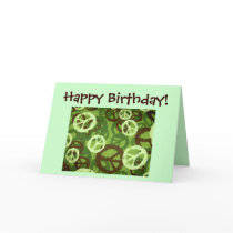 Happy Birthday!-Peace Signs/Camo Design Card cards