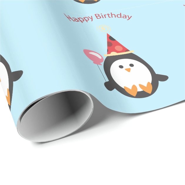 Happy Birthday Penguin Wrapping Paper 3/4