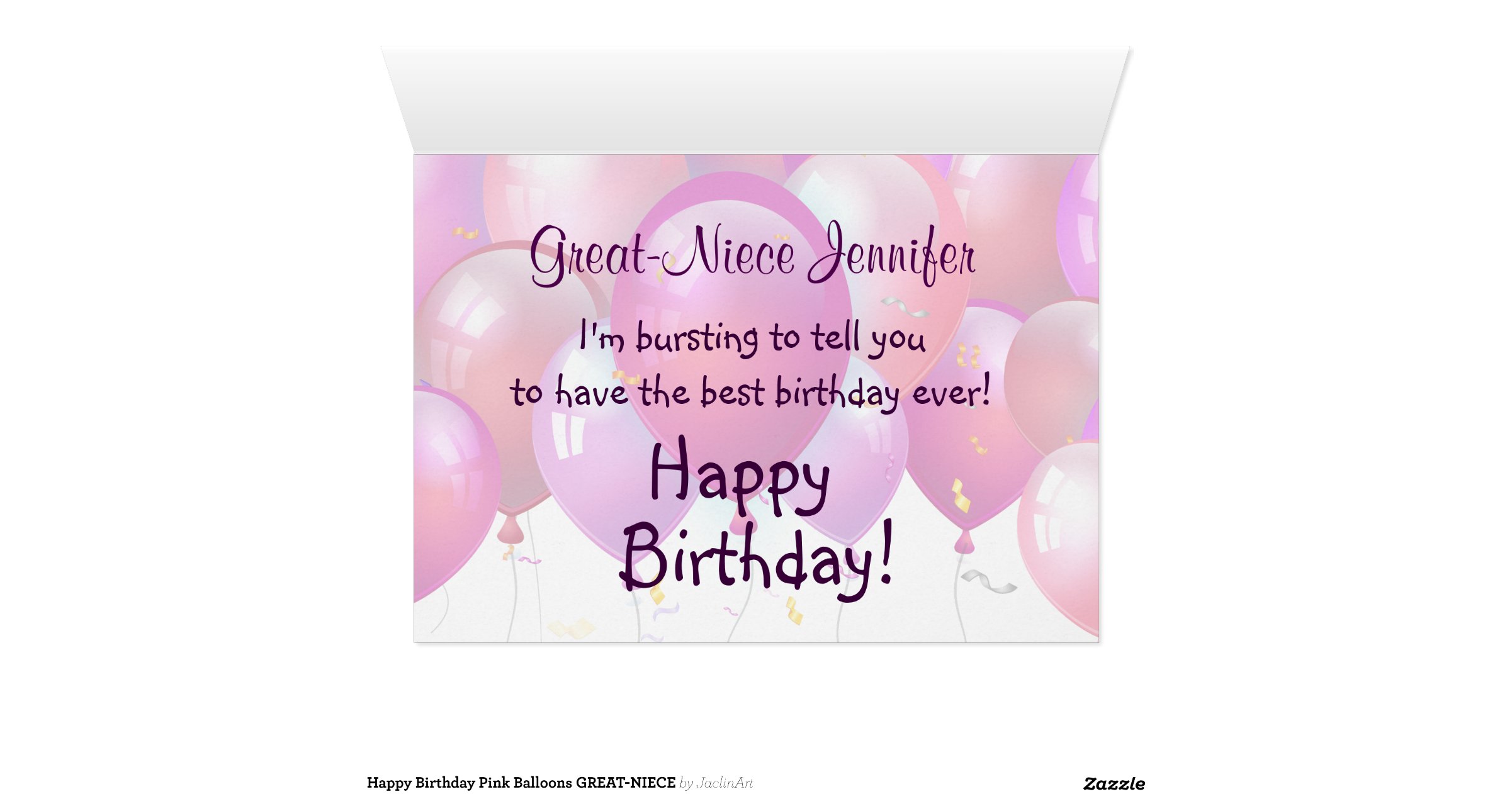 Happy Birthday Pink Balloons GREAT-NIECE Greeting Card | Zazzle