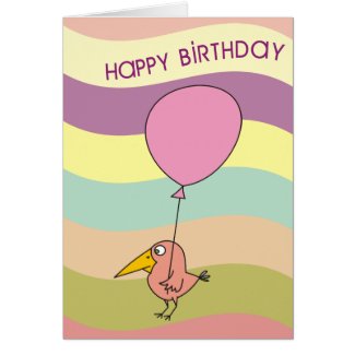 Happy Birthday Pink Bird with Balloon Cards