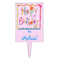 Happy Birthday Pink Cake Pick Personalized cake picks