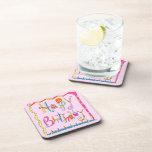 Happy Birthday Pink Cork Coaster Set