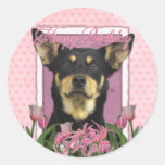 Happy Birthday - Pink Tulips - Australian Kelpie Stickers