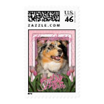 Happy Birthday - Pink Tulips - Australian Shepherd Postage Stamps