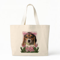 Happy Birthday - Pink Tulips - Beagle Puppy Canvas Bag