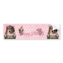 Happy Birthday - Pink Tulips - Beagle Puppy Bumper Sticker