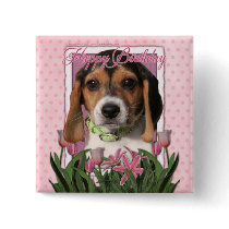 Happy Birthday - Pink Tulips - Beagle Puppy