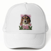 Happy Birthday - Pink Tulips - Beagle Puppy Trucker Hats